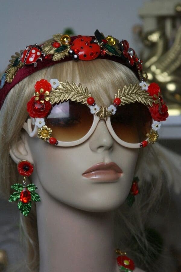 SOLD!1407 Designer Inspired Baroque Embellished Ladybug Bee Sunglasses - Image 6