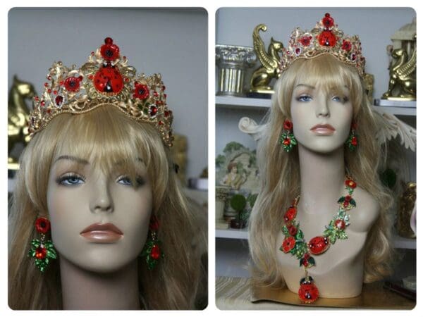 SOLD! 1408 Baroque Designer Inspired Ladybug Crystal Poppy Crown