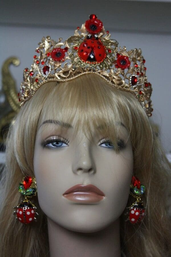 SOLD! 1408 Baroque Designer Inspired Ladybug Crystal Poppy Crown - Image 5