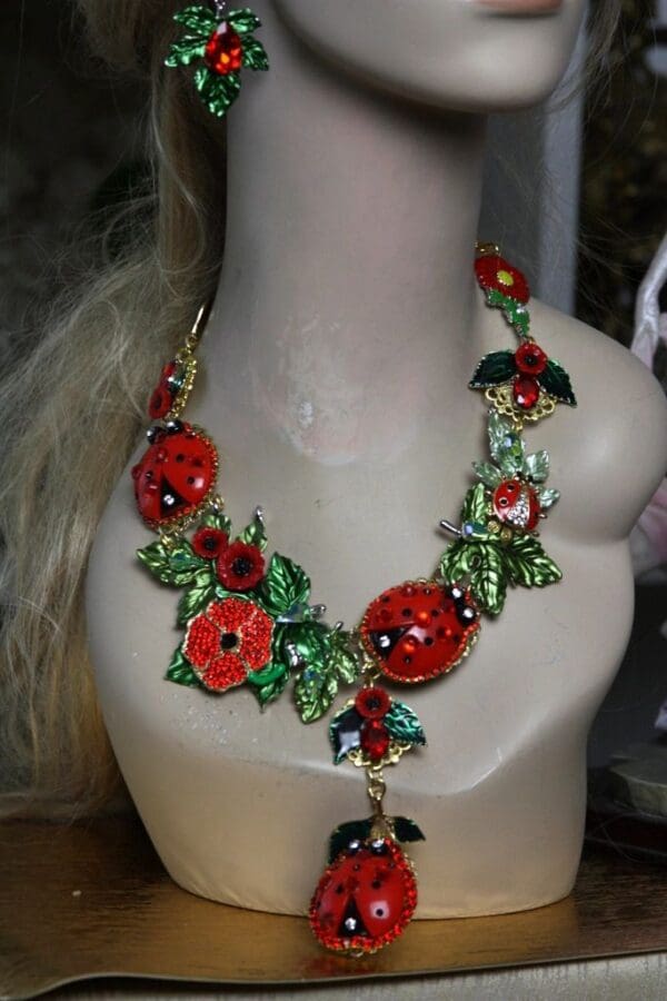 SOLD! 1409 Designer Inapired Baroque Ladybug Enamel Poppy Leaf Stunning Massive SET - Image 8
