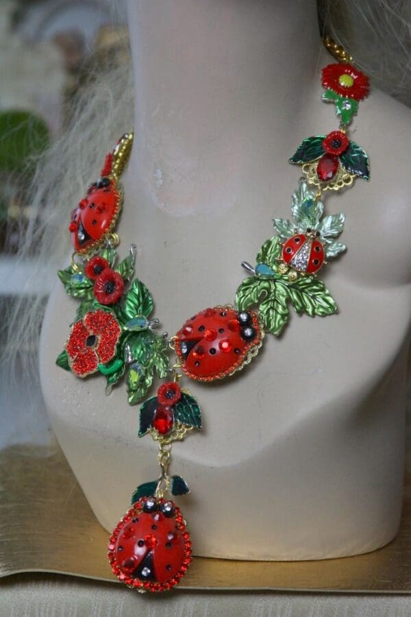 SOLD! 1409 Designer Inapired Baroque Ladybug Enamel Poppy Leaf Stunning Massive SET - Image 4