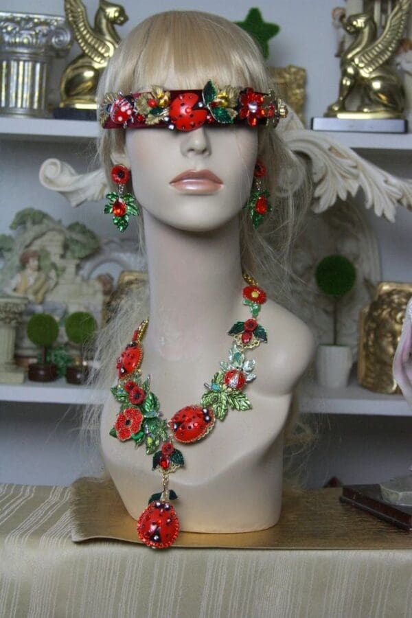 SOLD! 1409 Designer Inapired Baroque Ladybug Enamel Poppy Leaf Stunning Massive SET - Image 6