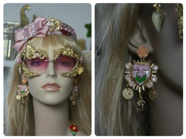 SOLD!1417 Designer Inspired Baroque Pale Pink Coin Heart Earrings
