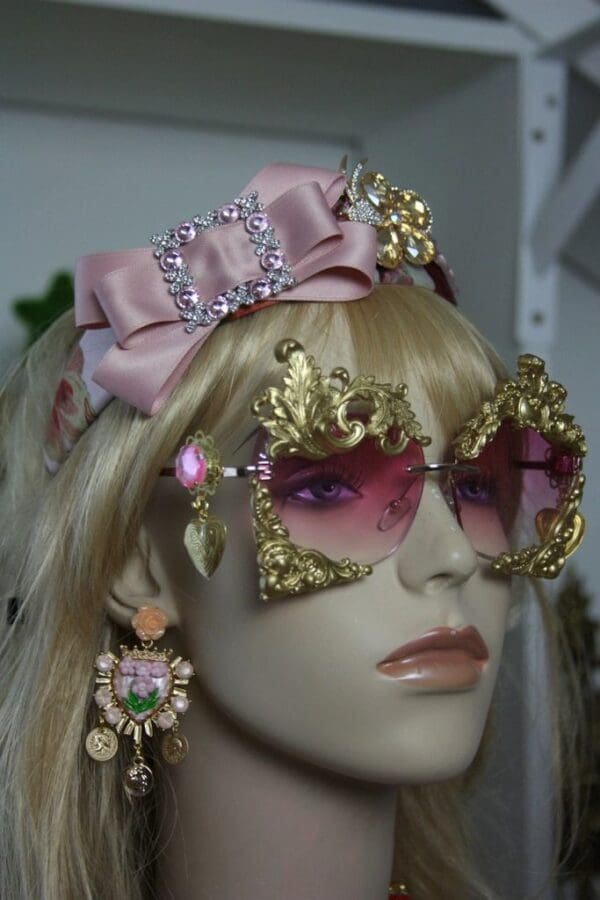 SOLD!1417 Designer Inspired Baroque Pale Pink Coin Heart Earrings - Image 7