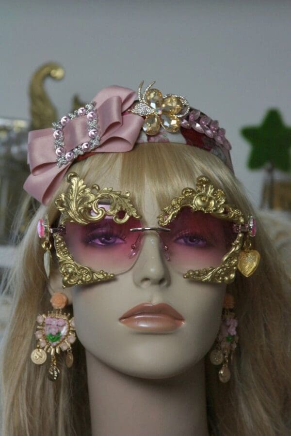 SOLD!1417 Designer Inspired Baroque Pale Pink Coin Heart Earrings - Image 3