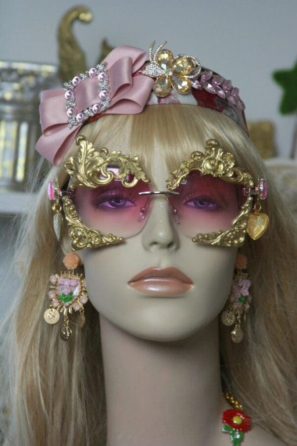 SOLD! 1410 Total Baroque Pale Pink Gold Embellished Sunglasses - Image 2