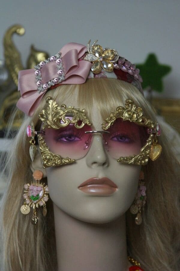 SOLD! 1410 Total Baroque Pale Pink Gold Embellished Sunglasses - Image 9