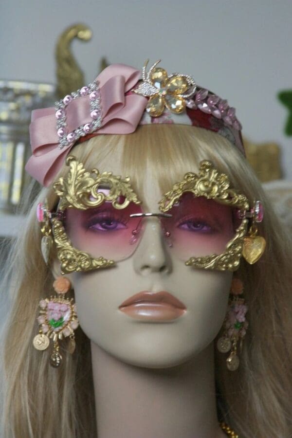 SOLD! 1410 Total Baroque Pale Pink Gold Embellished Sunglasses - Image 3
