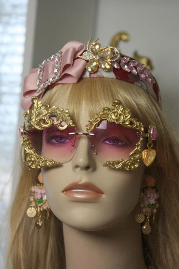 SOLD! 1410 Total Baroque Pale Pink Gold Embellished Sunglasses - Image 6