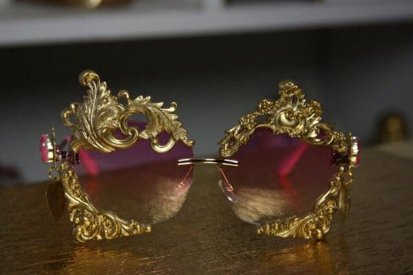 SOLD! 1410 Total Baroque Pale Pink Gold Embellished Sunglasses - Image 7