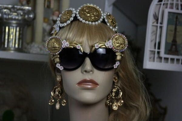 SOLD11428 Baroque Roman Coin Leaf Embellished Sunglasses - Image 2