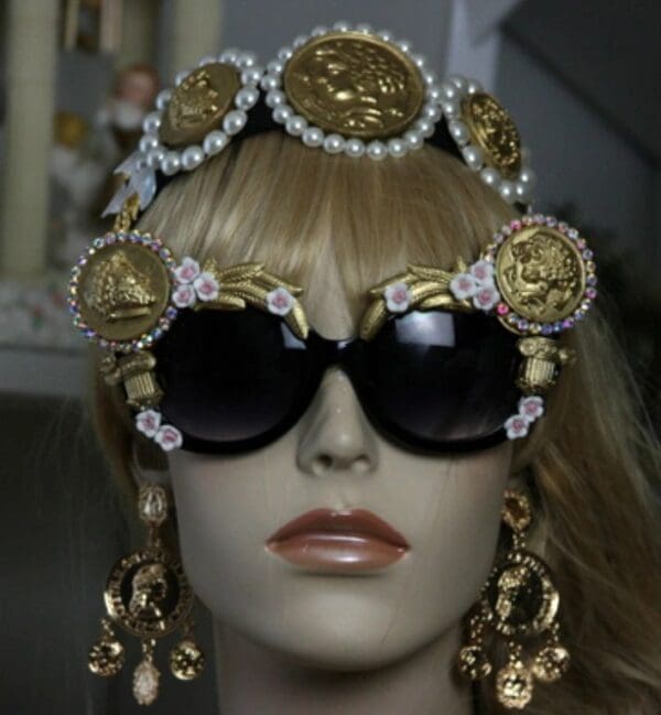 SOLD11428 Baroque Roman Coin Leaf Embellished Sunglasses