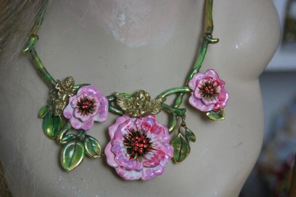1461 SOLD! Hand Painted Cherub Baroque Enamel Flower SET - Image 4