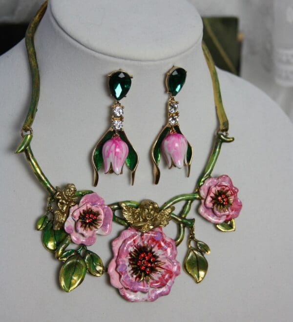 1461 SOLD! Hand Painted Cherub Baroque Enamel Flower SET - Image 5