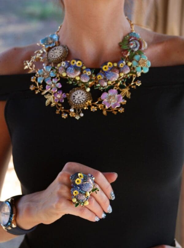 SOLD! 1463 Adorable Crystal Owl Adjustable Cocktail Double Ring - Image 9