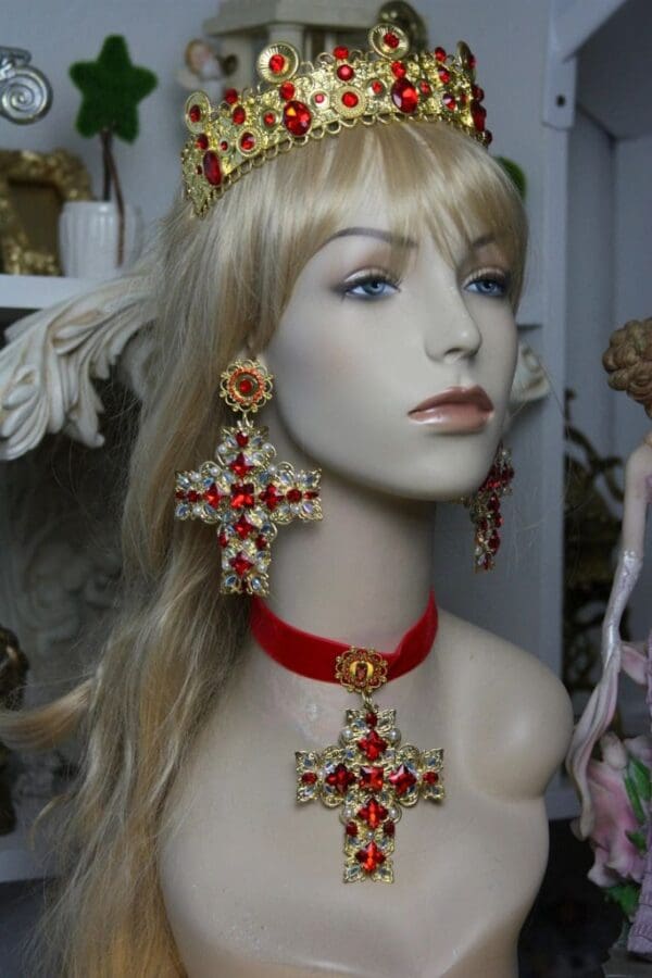 SOLD! 1466 Alta Moda Fall 2016 Baroque Massive Filigree Cross Velvet Choker - Image 2