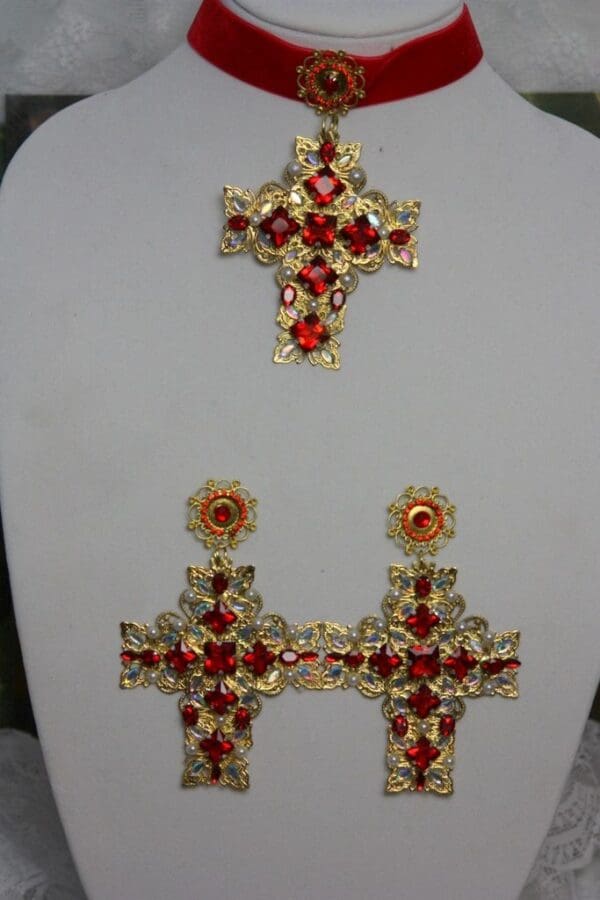 SOLD! 1466 Alta Moda Fall 2016 Baroque Massive Filigree Cross Velvet Choker - Image 6