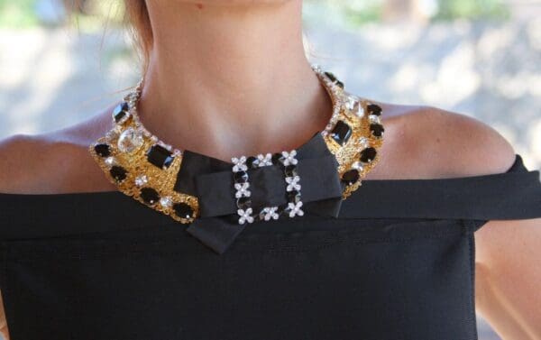 SOLD! 1468 Fall 2016 Leopold Baroque Crystal Black Bow Filigree Necklace SET - Image 8