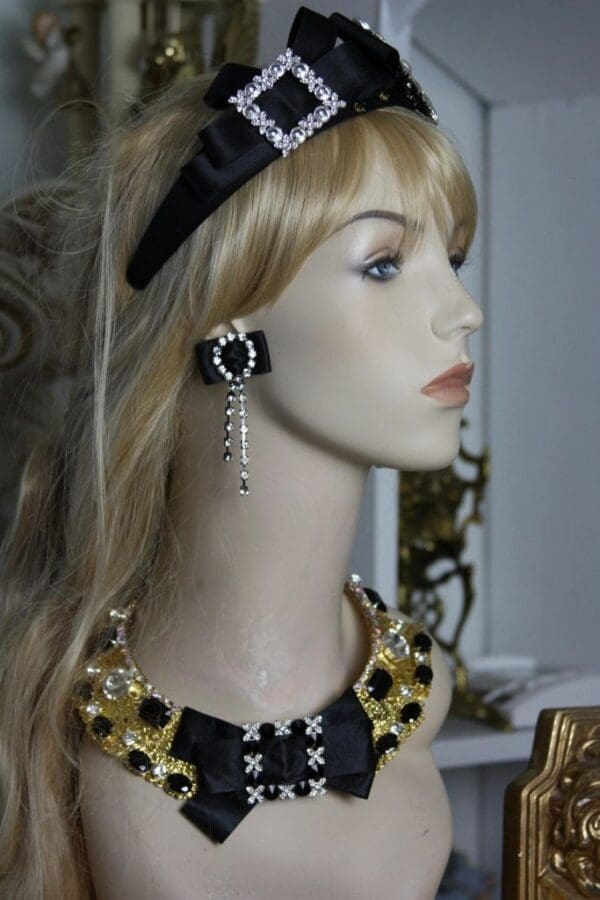 SOLD! 1468 Fall 2016 Leopold Baroque Crystal Black Bow Filigree Necklace SET - Image 2