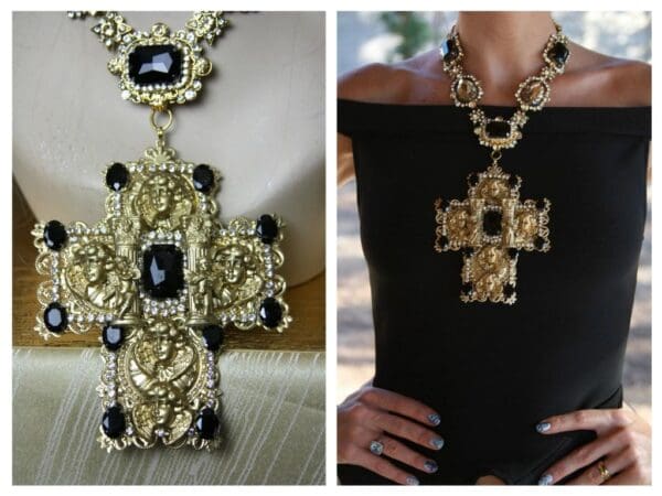 SOLD! 1469 Massive Total Baroque Runway Alta Moda Cherub Rome Column Crystal Necklace