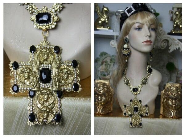 SOLD! 1469 Massive Total Baroque Runway Alta Moda Cherub Rome Column Crystal Necklace - Image 2