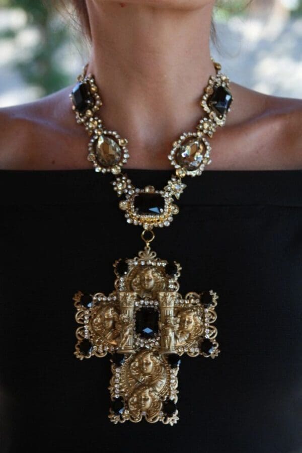 SOLD! 1469 Massive Total Baroque Runway Alta Moda Cherub Rome Column Crystal Necklace - Image 9