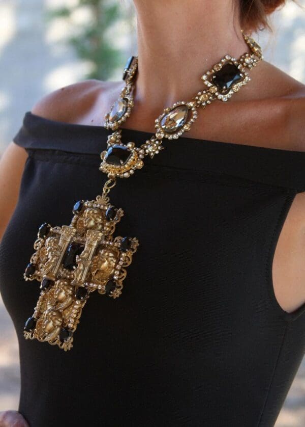SOLD! 1469 Massive Total Baroque Runway Alta Moda Cherub Rome Column Crystal Necklace - Image 3
