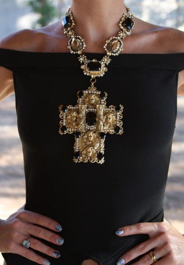 SOLD! 1469 Massive Total Baroque Runway Alta Moda Cherub Rome Column Crystal Necklace - Image 8