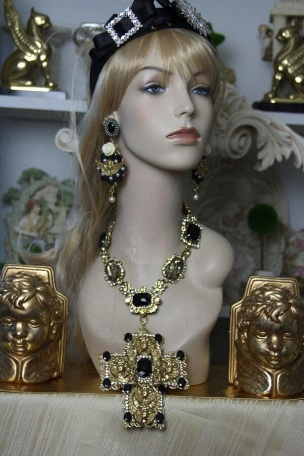 SOLD! 1469 Massive Total Baroque Runway Alta Moda Cherub Rome Column Crystal Necklace - Image 4