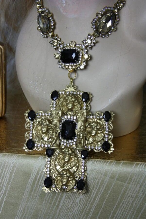 SOLD! 1469 Massive Total Baroque Runway Alta Moda Cherub Rome Column Crystal Necklace - Image 7