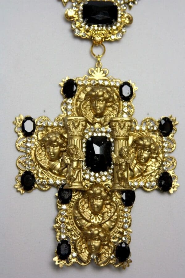 SOLD! 1469 Massive Total Baroque Runway Alta Moda Cherub Rome Column Crystal Necklace - Image 5