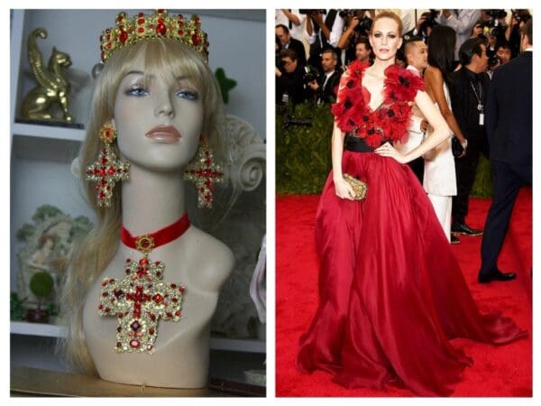 SOLD! 1464 Alta Moda 2016 Baroque Massive Filigree Cross Red Crystal Studs