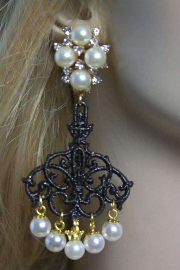SOLD! 1473 Baroque Chandelier Pearl Studs Earrings - Image 2
