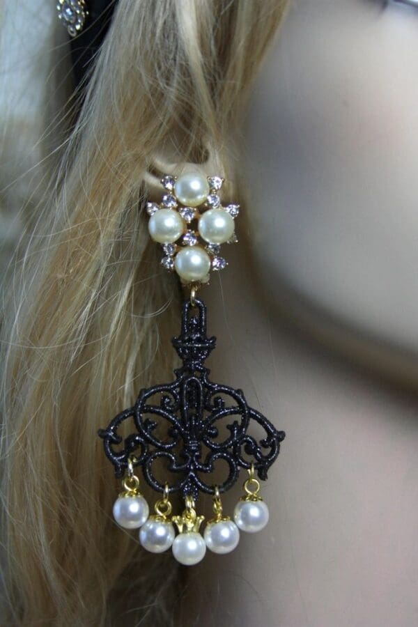 SOLD! 1473 Baroque Chandelier Pearl Studs Earrings - Image 6