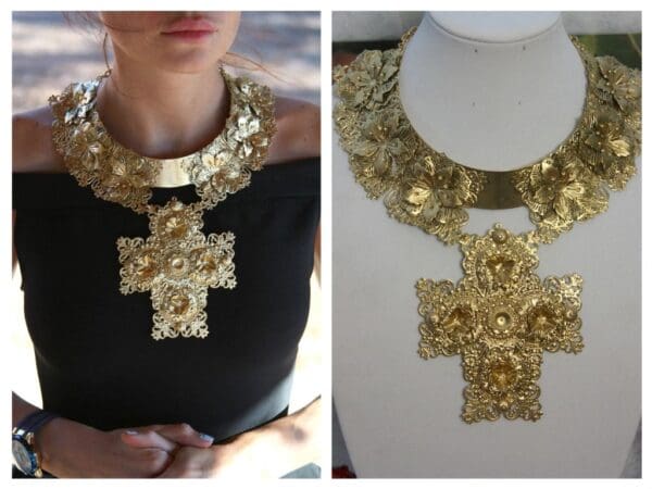SOLD! 1475 Total Baroque Gold Filigree Huge Cross Necklace SET - Image 10