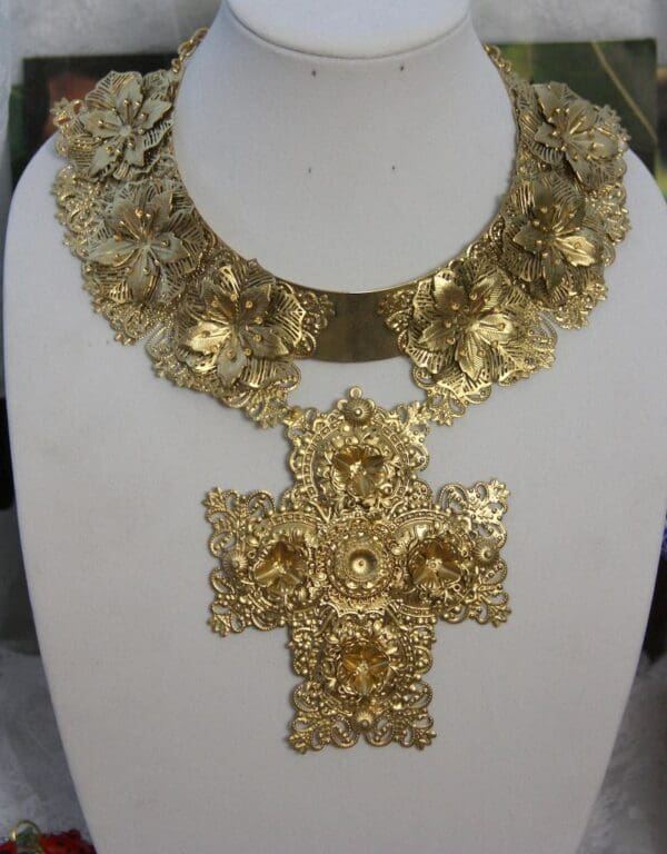 SOLD! 1475 Total Baroque Gold Filigree Huge Cross Necklace SET - Image 8