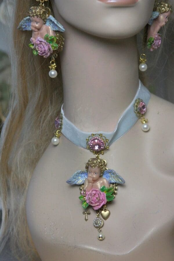 SOLD!1490 Baroque Massive Vivid Cherub Hand Painted Choker Set - Image 2