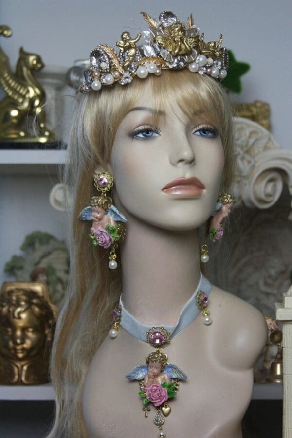 SOLD!1490 Baroque Massive Vivid Cherub Hand Painted Choker Set - Image 8