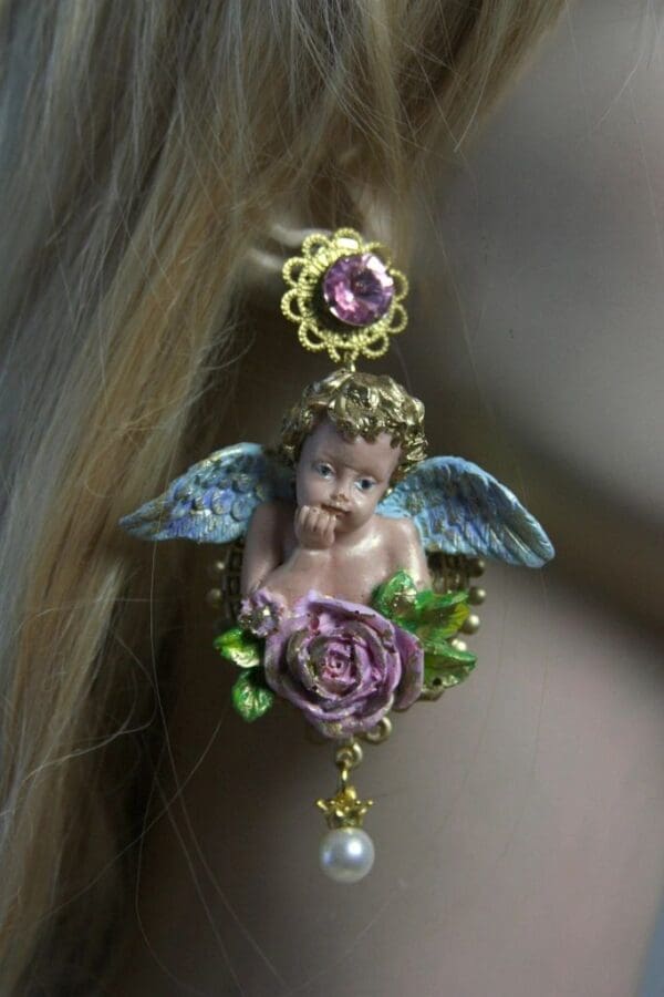 SOLD!1490 Baroque Massive Vivid Cherub Hand Painted Choker Set - Image 3
