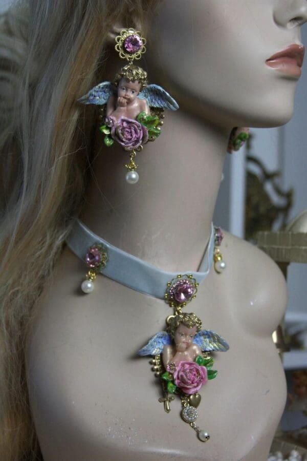 SOLD!1490 Baroque Massive Vivid Cherub Hand Painted Choker Set - Image 7