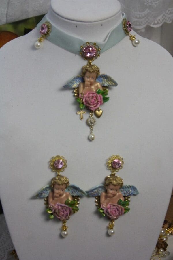SOLD!1490 Baroque Massive Vivid Cherub Hand Painted Choker Set - Image 4