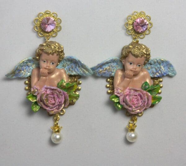 SOLD!1490 Baroque Massive Vivid Cherub Hand Painted Choker Set - Image 6