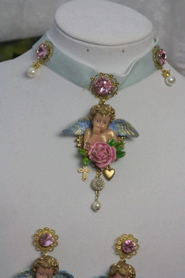 SOLD!1490 Baroque Massive Vivid Cherub Hand Painted Choker Set - Image 5