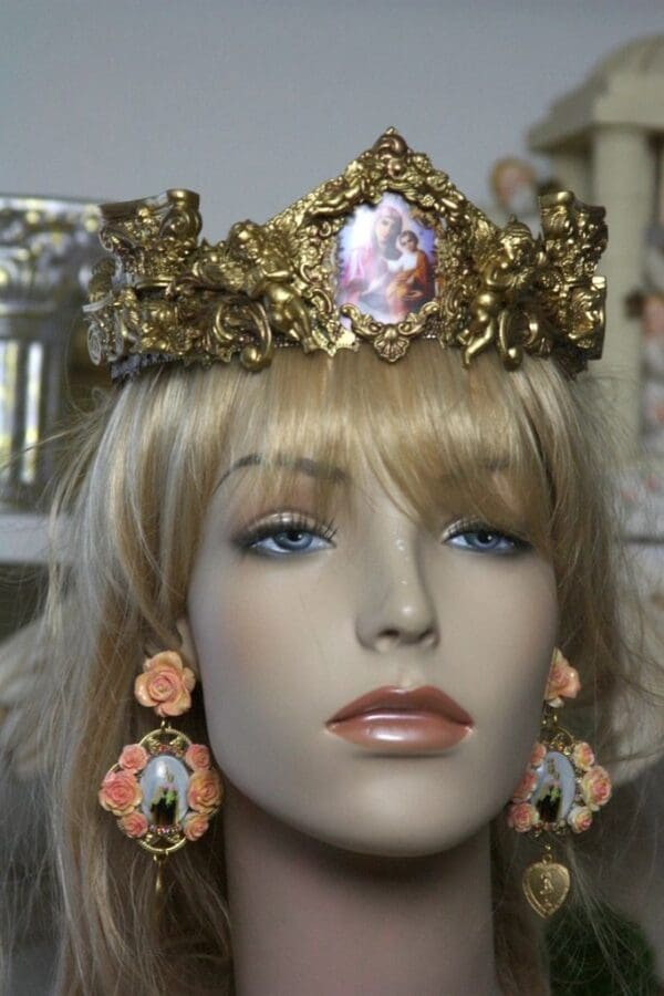 SOLD! 1491 Baroque Designer Inspired Spring 2016 Virgin Mary Antique Illusion Crown Headband - Image 2