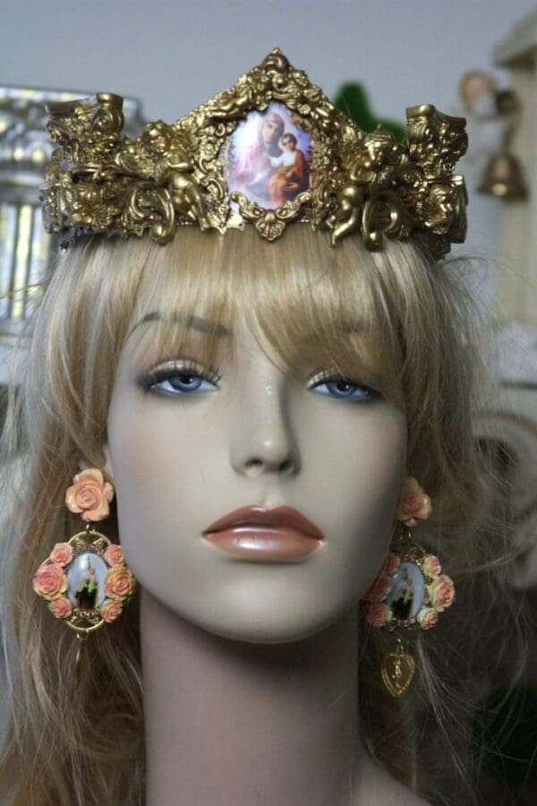 SOLD! 1491 Baroque Designer Inspired Spring 2016 Virgin Mary Antique Illusion Crown Headband - Image 4