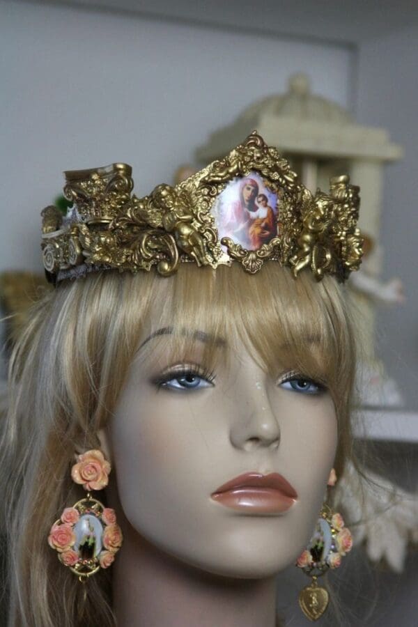 SOLD! 1491 Baroque Designer Inspired Spring 2016 Virgin Mary Antique Illusion Crown Headband - Image 8