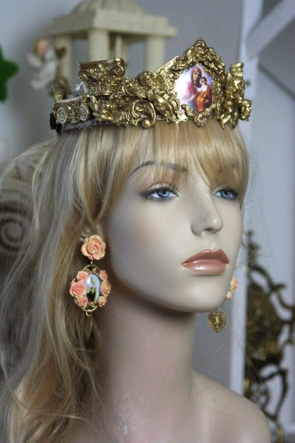 SOLD! 1491 Baroque Designer Inspired Spring 2016 Virgin Mary Antique Illusion Crown Headband - Image 7