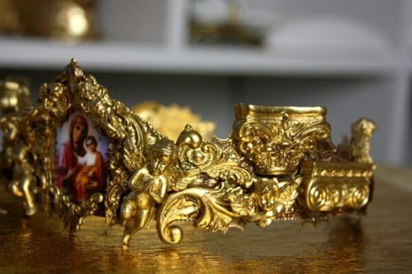 SOLD! 1491 Baroque Designer Inspired Spring 2016 Virgin Mary Antique Illusion Crown Headband - Image 3