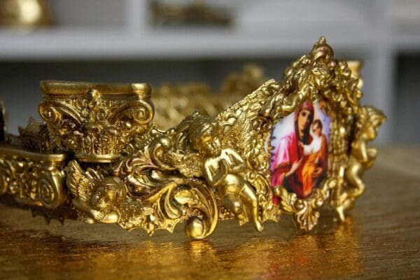 SOLD! 1491 Baroque Designer Inspired Spring 2016 Virgin Mary Antique Illusion Crown Headband - Image 5