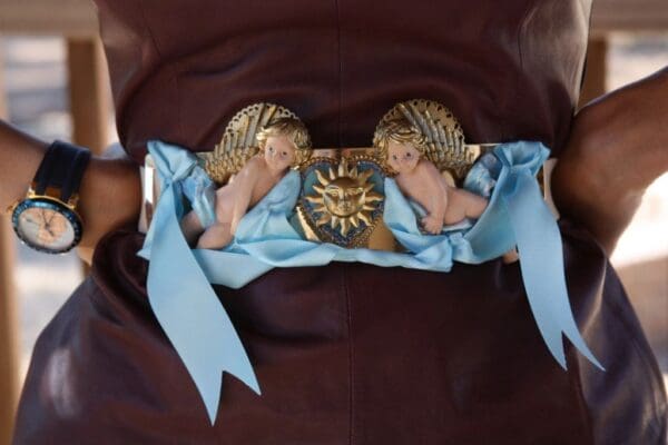 SOLD! 1494 Baroque Vivid Hand Made Cherubs Sun Blue Ribbon Wide Waist Belt